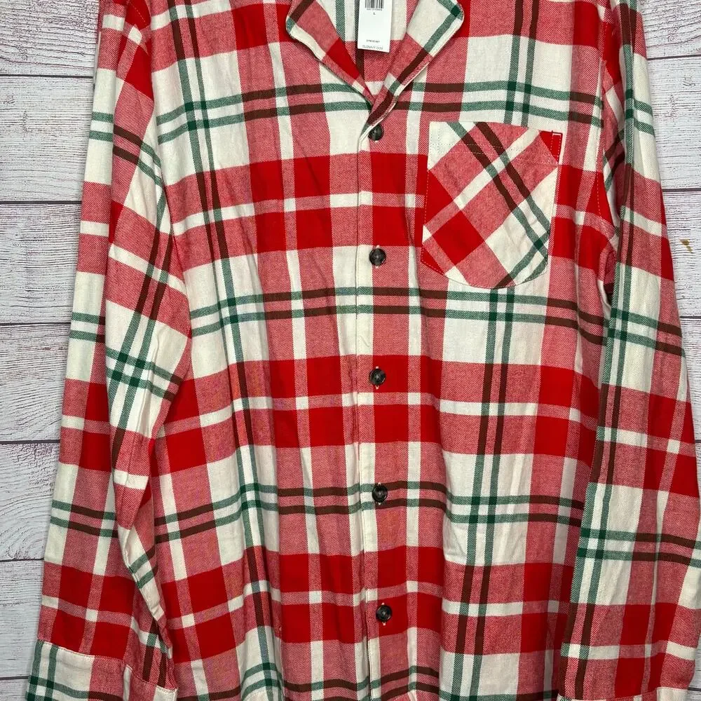 Old Navy Men's Holiday Christmas Plaid Flannel Pajama Two Piece Set Large New